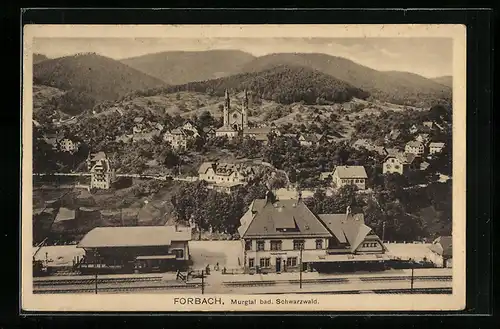 AK Forbach /Murgtal, Luftbild mit Bahnhof