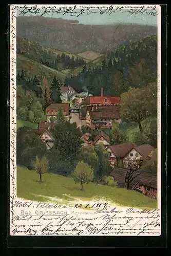 Künstler-AK Bad Griesbach /Renchthal, Ortsansicht aus der Vogelschau