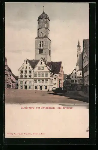 AK Biberach-Riss, Marktplatz mit Stadtkirche und Rathaus