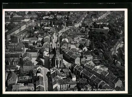 AK Hof i. Bay., Ortsansicht vom Flugzeug aus