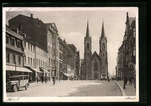 AK Hof a. S., Altstadt mit Kirche