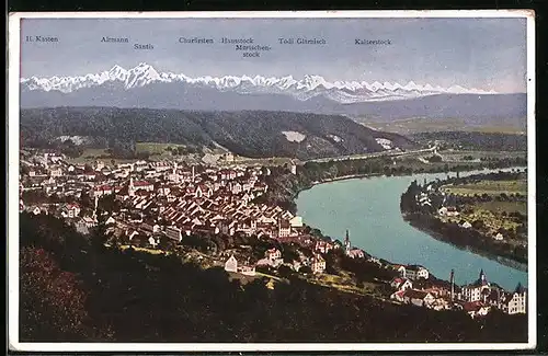 AK Waldshut a. Rh., Teilansicht mit H. Kasten, Altmann und Säntis