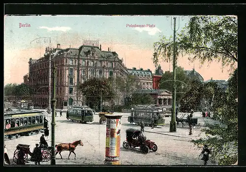 AK Berlin-Tiergarten, Strassenbahnen auf dem Potsdamerplatz