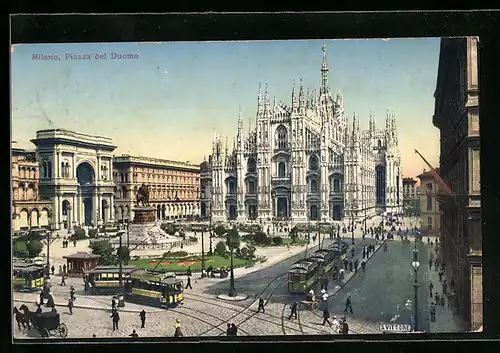 AK Milano, Piazza del Duomo, Strassenbahn