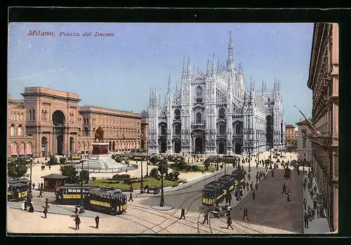 AK Milano, Piazza Duomo, Strassenbahn