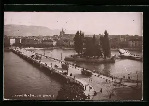 AK Genève, Vue generale, Strassenbahn