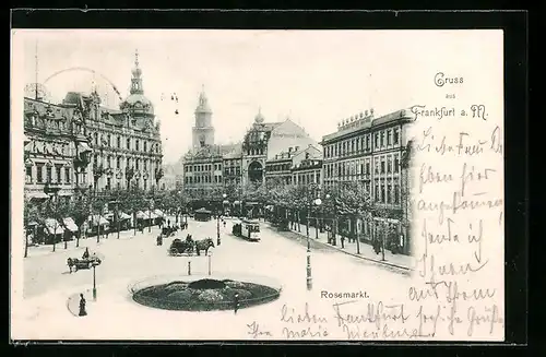 AK Frankfurt a. M., Rossmarkt mit Strassenbahn