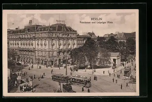 AK Berlin, Potsdamer und Leipziger Platz mit Strassenbahnen