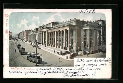 AK Stuttgart, Königsbau mit Strassenbahn