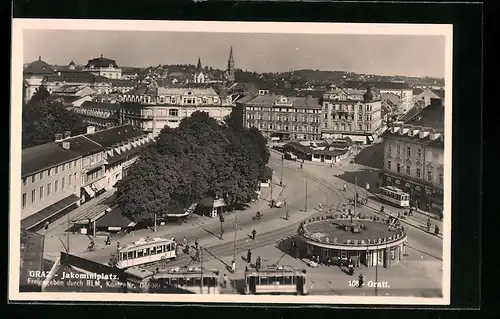 AK Graz, Jakomintplatz mit Strassenbahn