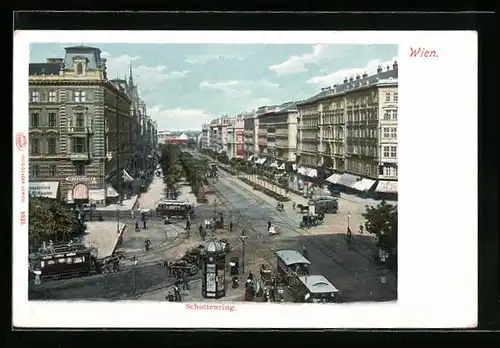 AK Wien, Schottenring mit Strassenbahnen aus der Vogelschau