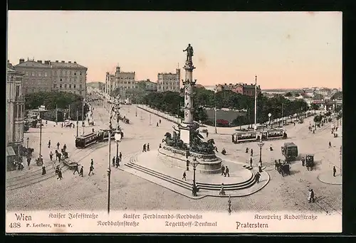 AK Wien, Praterstern mit Strassenbahn aus der Vogelschau