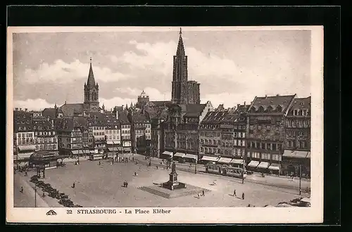 AK Strasbourg, La Place Kléber, Strassenbahn