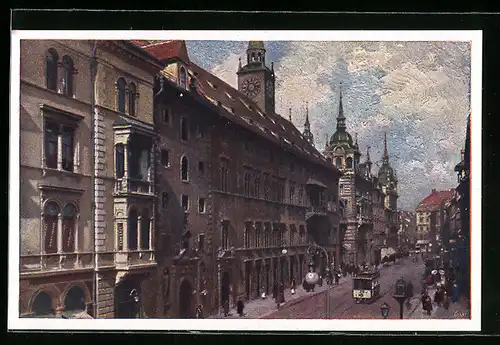 AK Graz, Landhaus und Strasse Herrengasse mit Strassenbahn