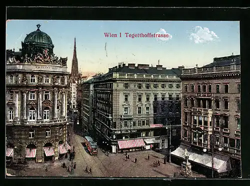 AK Wien, Tegetthoffstrasse mit Strassenbahn