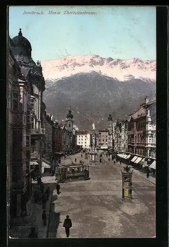 AK Innsbruck, Strassenbahn in der Maria Theresienstrasse