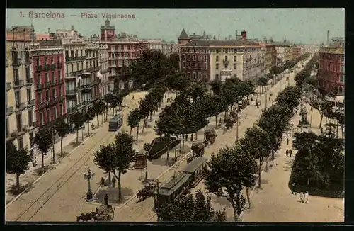 AK Barcelona, Plaza Viquinaona, Strassenbahn