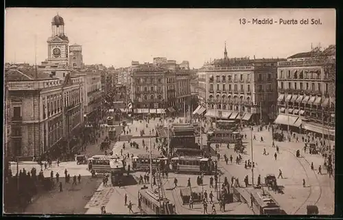 AK Madrid, Puerta del Sol, Strassenbahn