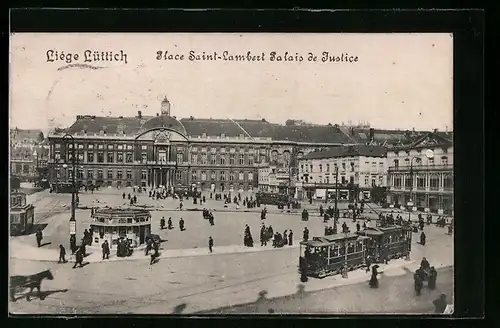 AK Liège, Place Saint-Lambert & Palais de Justice, Strassenbahn