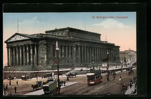 AK Liverpool, St. George`s Hall, Strassenbahn