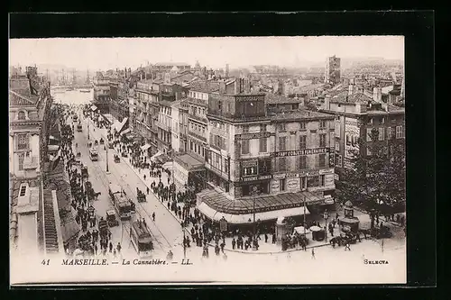 AK Marseille, La Cannebière, Strassenpartie mit Strassenbahn