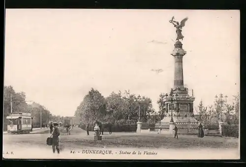 AK Dunkerque, Statue de la Victoire, Strassenbahn
