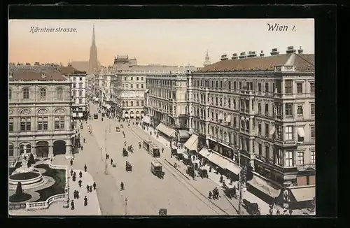 AK Wien, Kärntnerstrasse mit Wechselstube und Strassenbahn