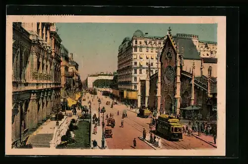 AK Lyon, Place des Cordeliers, Strassenbahn