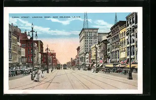 AK New Orleans, LA, Canal Street, Looking West, Strassenbahn