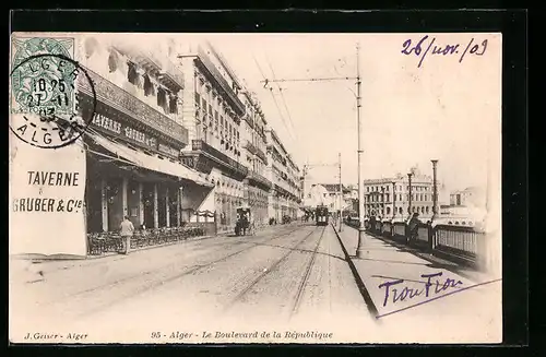 AK Alger, Le Boulevard de la Répbublique, Strassenbahn
