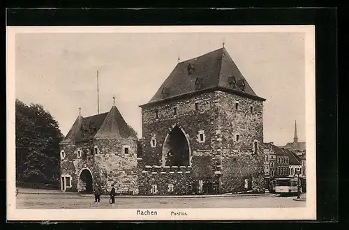 AK Aachen, Ponttor mit Strassenbahn