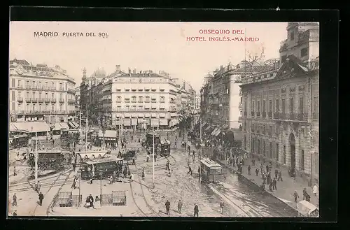 AK Madrid, Puerta del Sol, Strassenbahn