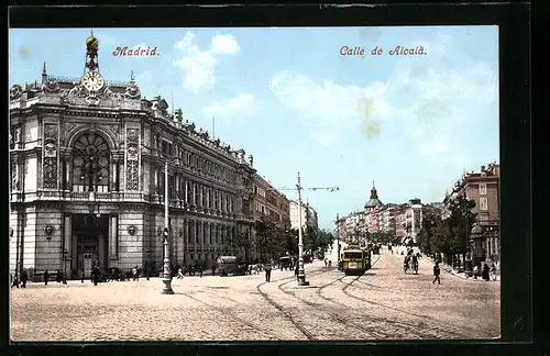 AK Madrid, Calle de Alcalà, Strassenbahn