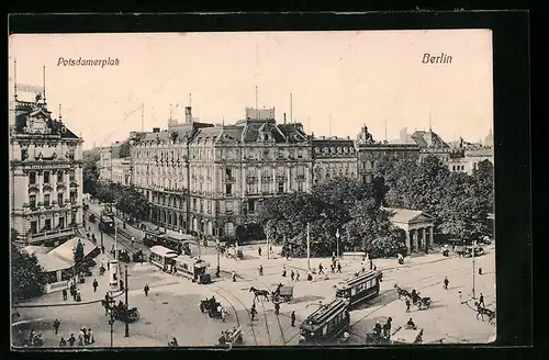 AK Berlin, Strassenbahnen am Potsdamerplatz