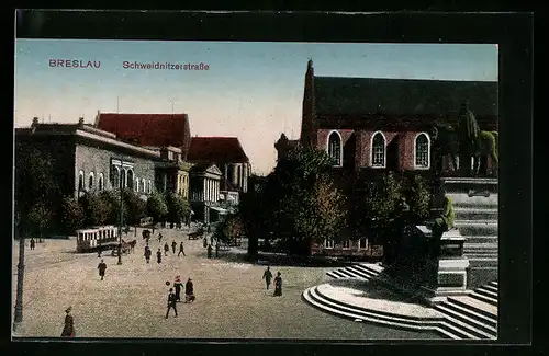 AK Breslau, Strassenbahn in der Schweidnitzerstrasse