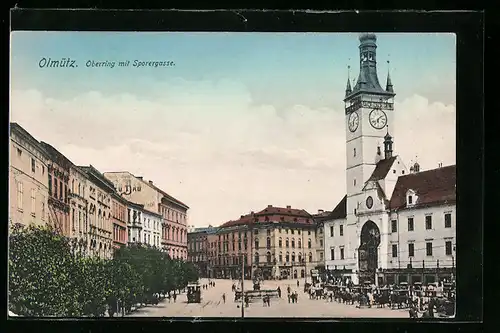 AK Olmütz, Strassenbahn am Oberring mit Sporergasse
