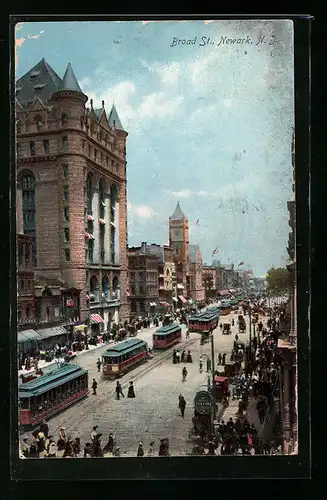 AK Newark, Broad St., Strassenbahnen