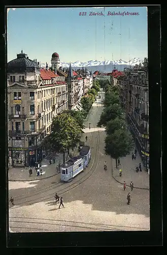 AK Zürich, Strassenbahn in der Bahnhofsstrasse