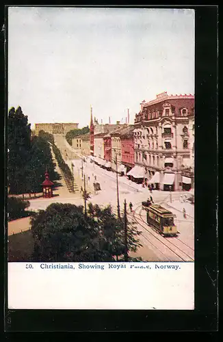 AK Christiania, Showing Royal Palace, Strassenbahn