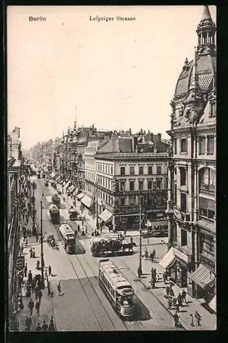 AK Berlin, Strassenbahnen in der Leipziger Strasse