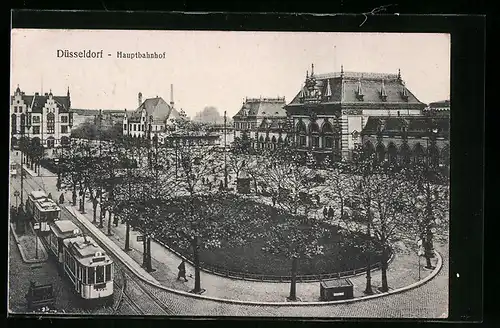 AK Düsseldorf, Hauptbahnhof mit Strassenbahn