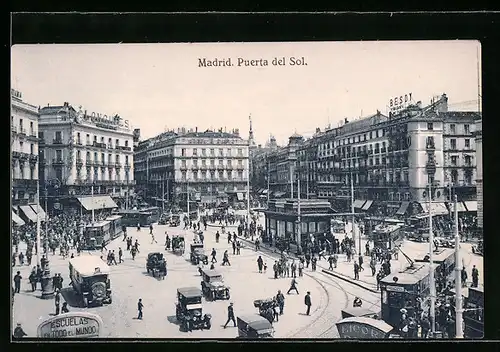 AK Madrid, Puerta del Sol, Strassenbahn