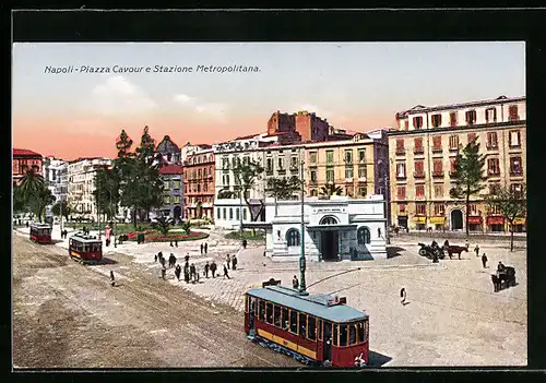 AK Napoli, Piazza Cavour e Stazione Metropolitana, Strassenbahn