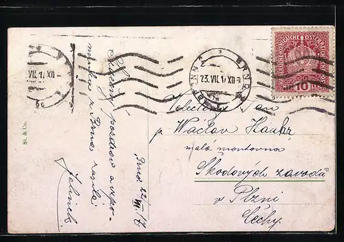 AK Brünn / Brno, Nádrazí, Blick zum Bahnhof, Strassenbahn