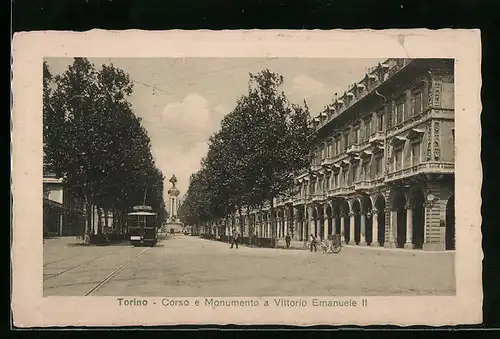 AK Torino, Corso e Monumento a Vittorio Emanuele II, Strassenbahn