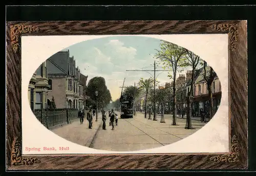 AK Hull, Spring Bank, Strassenbahn