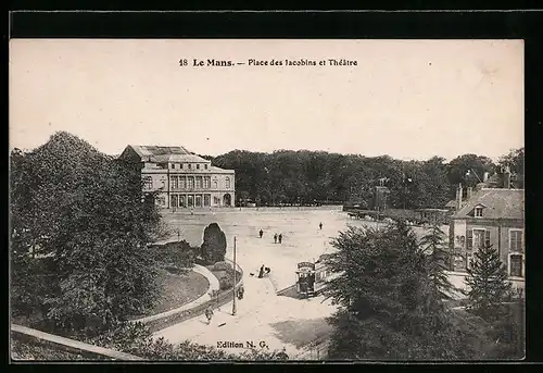 AK Le Mans, Place des Jacobins et Theatre, Strassenbahn