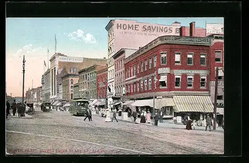 AK Albany /N.Y., North Pearl Street from State Street, Strassenbahn