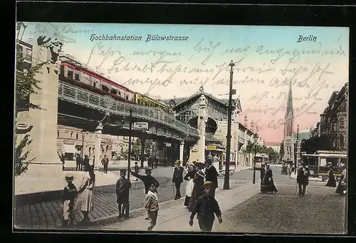 AK Berlin, Hochbahnstation Bülowstrasse, Strassenbahn