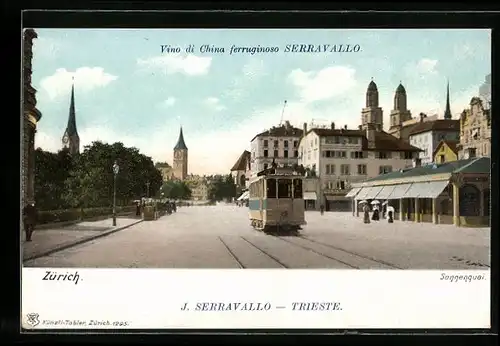 AK Zürich, Sonnenquai, Strassenbahn